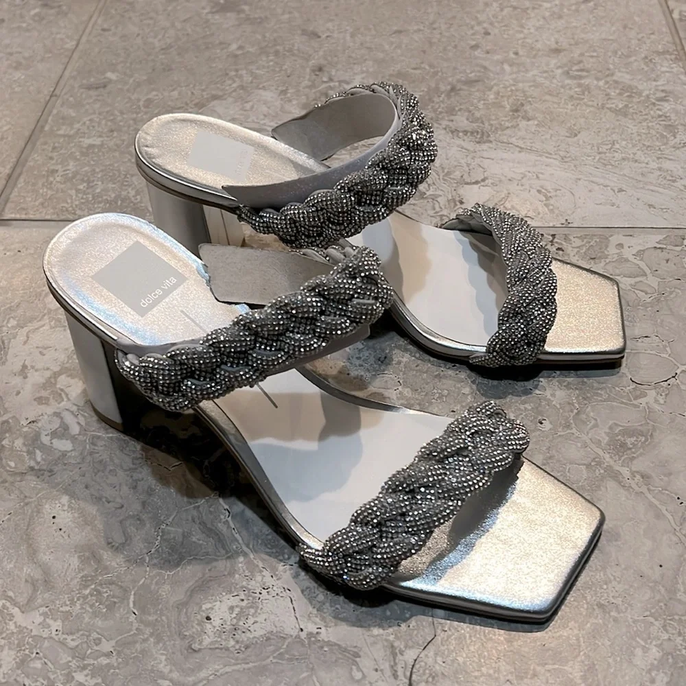 Dolce Vita Paily Embellished High Heel Sandals in Crystal, Size 11, NEW in Box